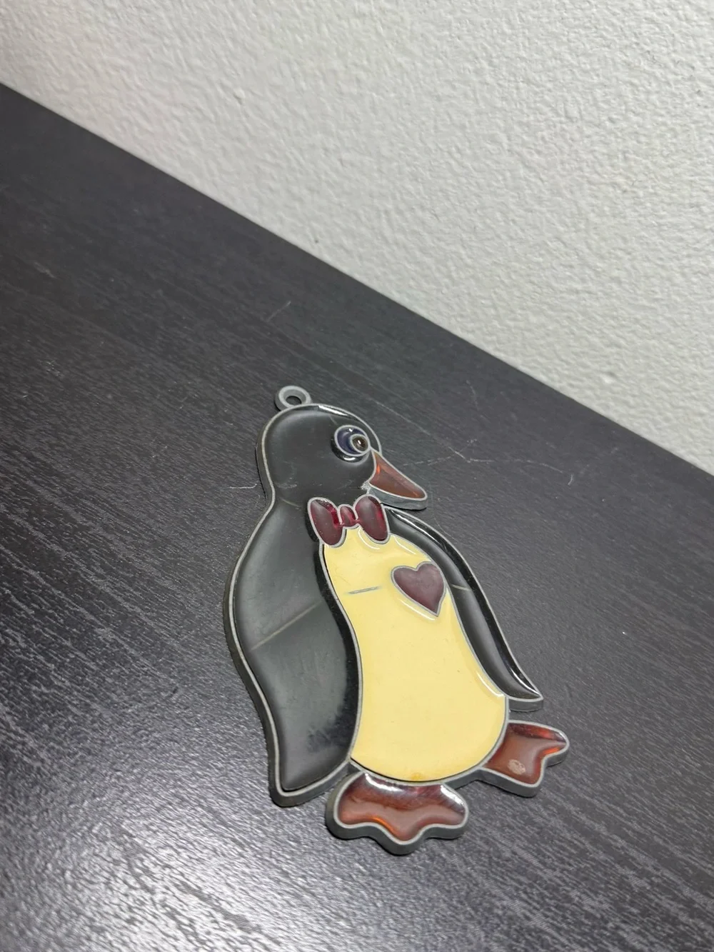 Vintage 1980s Stained Glass Penguin With A Bow Sun Catcher